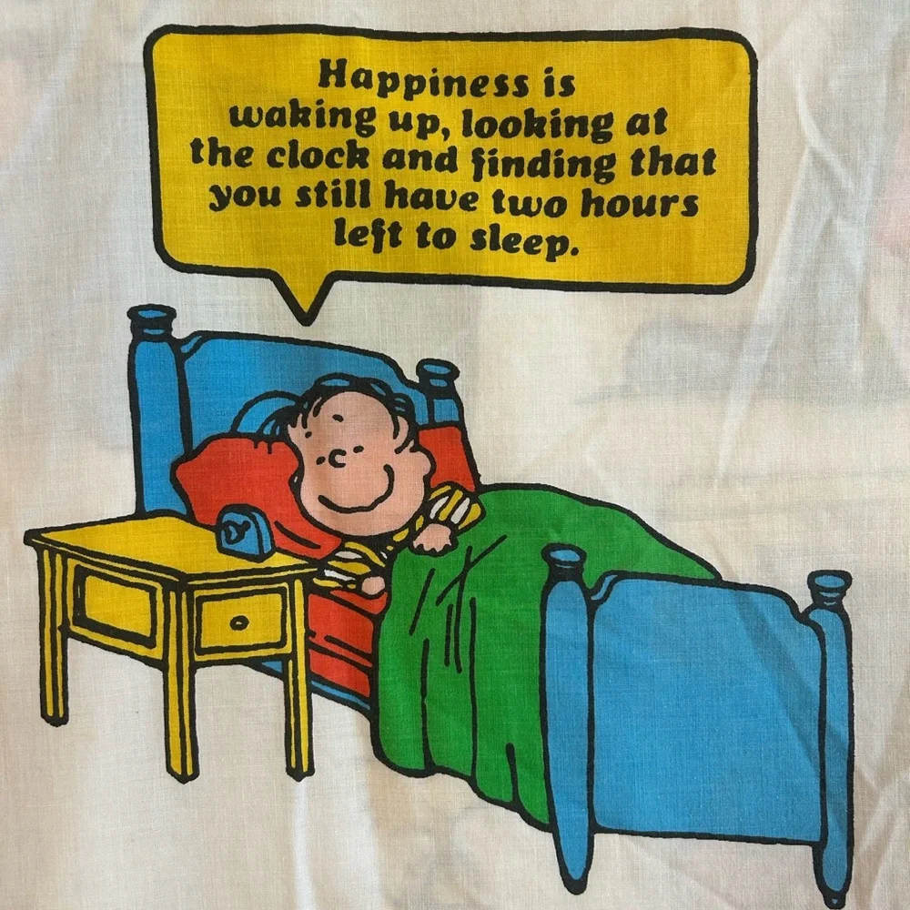 Vintage 1971 JC Penny Peanuts Snoopy “Happiness is” Double Full Fitted Sheet